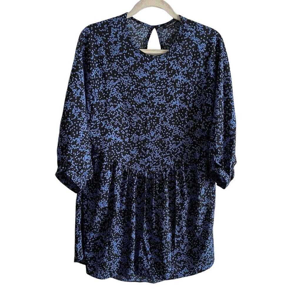 Walter Baker Women SZ 4 Black/Blue Dot Design  Hi-Low Baby Doll Dress